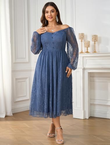 SCOMCHIC Womens Plus Size Wedding Guest Dress Long Sleeve Formal Lace Cocktail Party Maxi Dresses4