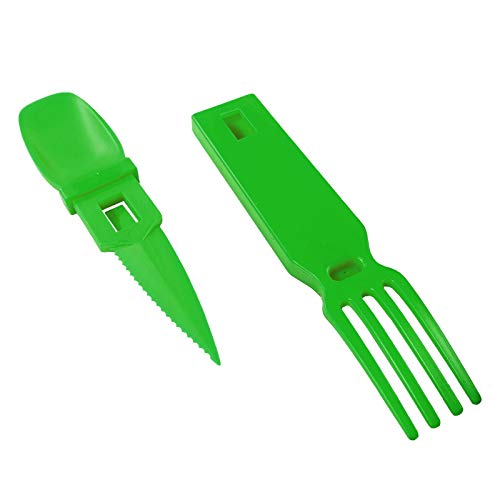 ASR Outdoor 3 in 1 Portable Plastic Utensils Flatware Camping Accessories, Green