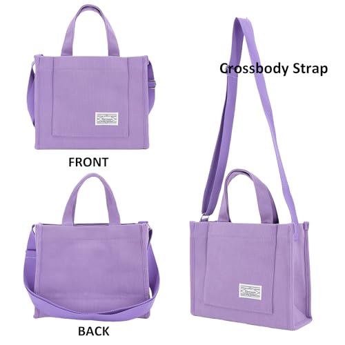 Image of UERRUAM Tote Bag for Women with Compartments,Corduroy Tote for Work Travel College Book Bag Women Purse Handbag Crossbody Bag