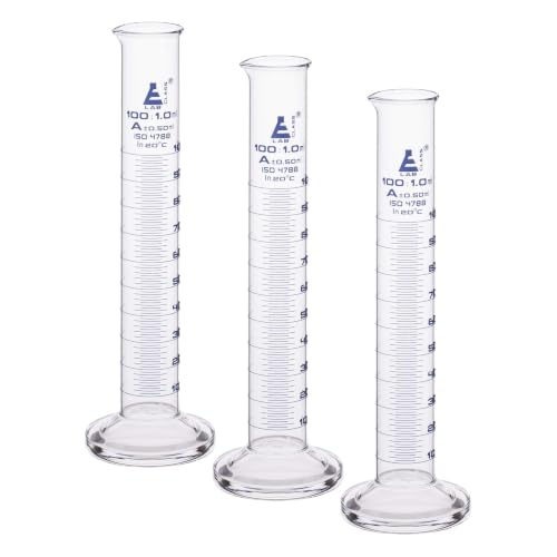Graduated Cylinder, 100ml - Class A Tolerance ±0.50ml - Round Base - Blue Graduations - Borosilicate 3.3 Glass - Eisco Labs (Pack of 4)