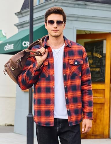 CRYSULLY Men's Flannel Shirt Jacket Cotton Quilted Lined Button Down Plaid Shirt Jacket Winter Warm Heavyweight Shackets4