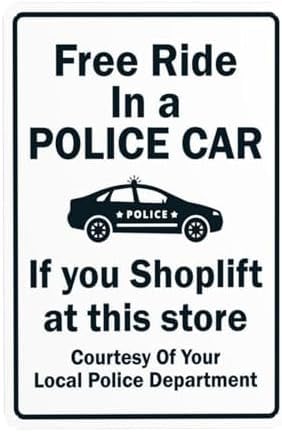 CSTNFH Local Police Department Shoplift Warning Metal Warning Sign 8X12 Inch for Retail Store Mall Shop Supermarket Shopping Center Indoor Outdoor Wall Antia Theft Reminder Notice Street Decor