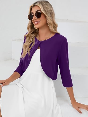Image of Heymoments Women's 3 /4 Sleeve Casual Shrugs Lightweight Open Front Cropped Cardigan for Dresses