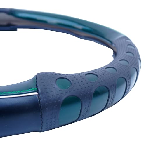 Image of NIKAVI Fashion Steering Wheel Cover - Green Color | Size - Medium | Diameter 38 cm | O-Type | Car Steering Wheel Protector, Anti-Slip, Stylish Leather Finish Grip Cover for Round Steering Wheels