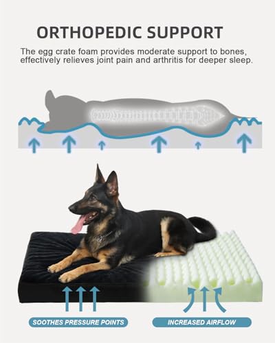 Image of KSIIA Orthopedic Dog Bed for Extra Large Dogs with Waterproof, Black, 47x29 | Deluxe Soft Plush Dog Crate Bed, Washable Pet Mat with Removable Cover & Egg Crate Foam for Extra Large Dogs Sleeping