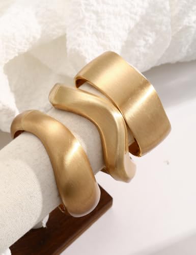 Image of Chunky Gold Bangle Bracelets for Women, Dainty 14k Gold Plated Big Stackable Bangles Set, Trendy Statement Cuff Bracelet Stack Fashion Jewelry Gifts