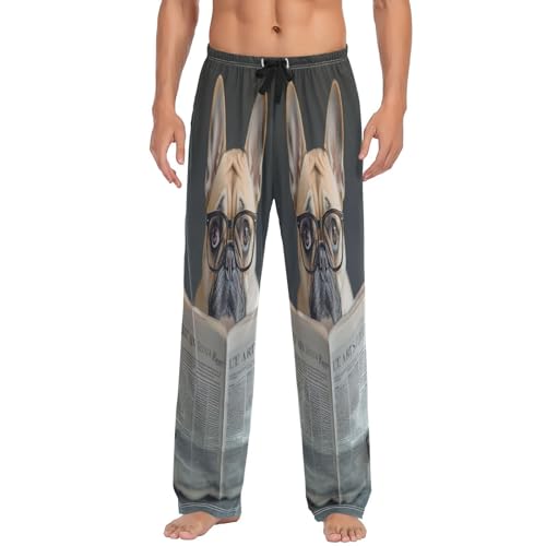 ALAZA Men's Rimless Glasses French Bulldog Read Newspaper Sleep Pajama Pant