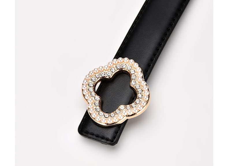 Women's Crystal Decoration Four Leaf Clover Buckle Design Leather Belt, Womens Belts for Dress3
