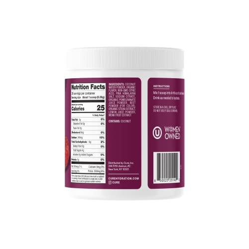 Cure Hydrating Electrolyte Mix | Electrolyte Powder For Dehydration Relief | Made With Coconut Water | No Added Sugar | Vegan | Paleo Friendly | Bulk Jar - 28 Servings - Berry Pomegranate Flavor #TOP1