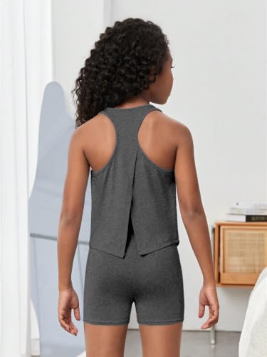 Image of BEAUDRM Girl's 2 Piece Workout Outfits Crop Top and Shorts Athletic Sets | Activewear Sets,Dance Sets,Tumbling Outfits,Hip Hop Dance Outfits,Cheer Practice Outfits for Girls