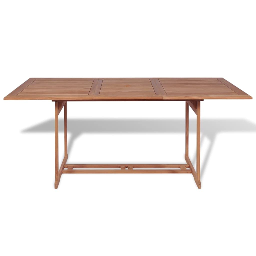 Stół do jadalni z litego drewna tekowego 180 x 90 x 75 cm z otworem na parasol przeciwsłoneczny do ogrodu lub na taras, klasyczny design, precyzyjnie szlifowany, łatwy w pielęgnacji
