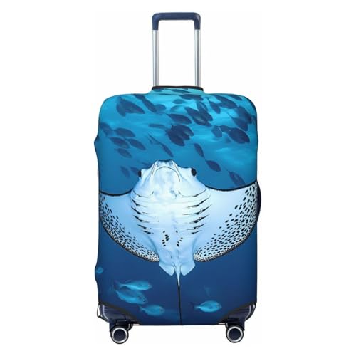 Manta Ray And Fish Elastic Travel Luggage Cover, Washable Spandex Suitcase Protector, Anti-Scratch Fits 18-32 Inch