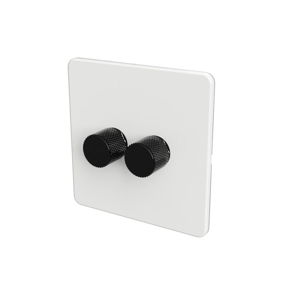 SAMOTECH Zigbee Dimmer Switch (Plastic faceplate/Metal knob) - No neutral wire required, compatible with Home Assistant and many other Zigbee-based platforms - White/Black 2-Gang Zigbee Dimmer