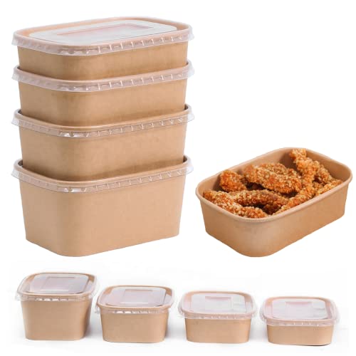 Edenpack - Recipientes retangulares de papel kraft de 1000 ml, recicláveis, de cartão reciclável, com tampas, para transportar, preparação de refeições, adequados para congelador (250)