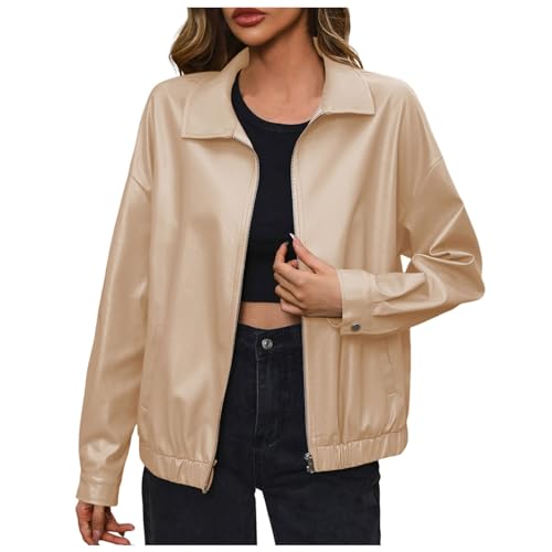 Chaqueta De Polipiel Mujer, Cazadora Polipiel Mujer Bomber Mujer con Cuello De Solapa,con Cremallera, De Entretiempo Chaqueta De Motociclista Ropa De Abrigo Suave Al Tacto