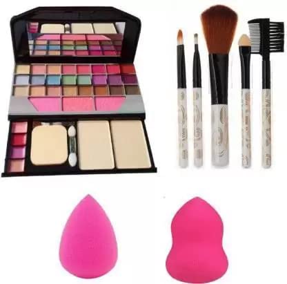 KAYI Women's and Girl's 6155 Multicolour Makeup Kit and 5 Pink Makeup Brushes Set with 2 Multicolour Beauty Blenders - (Pack of 8)-picture-31