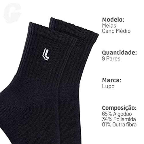 Kit 9 Pares De Meias Esportiva Lupo Cano Médio Algodão 3245 Original
