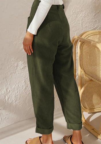WIWIQS Women's High Waist Straight Leg Pants Solid Casual Corduroy Pants Trousers with Pockets2
