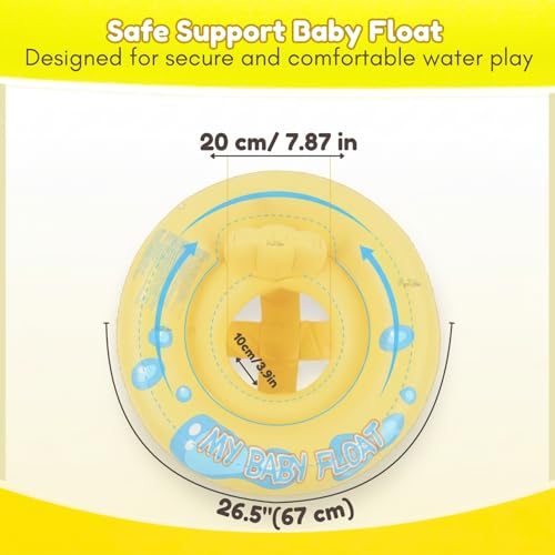 Image of Toy Imagine 26.5 inch(67 cm) Inflatable Baby Swim Ring with Small Inner Ring Safe Swimming Tube for Kids Anti-Flip PVC Tube,Yellow Saddle-Seat with Leg Holes For Infants 6-24 Months,Baby Pool Swim Trainer