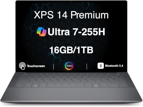 Dell XPS 14 Premium Laptop DA14250 14.5 3.2K OLED Touchscreen Display Intel Core Ultra 7 255H 16GB LPDDR5X RAM 1TB PCIe SSD Backlit Keyboard Fingerprint Reader WiFi 7 Windows 11 Pro