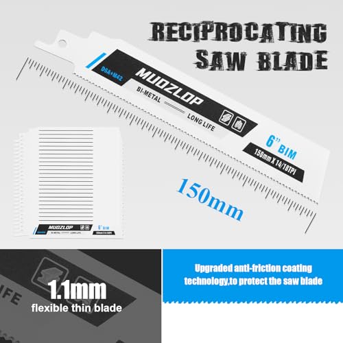 Image of 25 Pack 6 inch Reciprocating Saw Blades Set, 14 /18TPI High Carbon Saw Blades, Metal Saw Blades with Organizer Case (25, 14 /18TPI /6 inch)