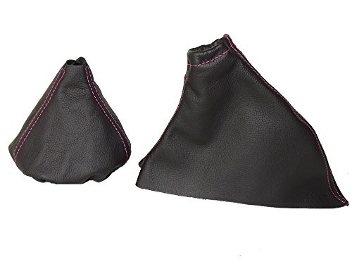 The Tuning-Shop Ltd For Fiat 500 Abarth 2007-2015 Shift & E Brake Boot Black Italian Leather Pink Stitching