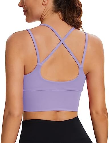Loovoo Sports Bra for Women, Criss-Cross Back Strap Tank Tops Crop Yoga Bra with Built in Bras Light Purple M