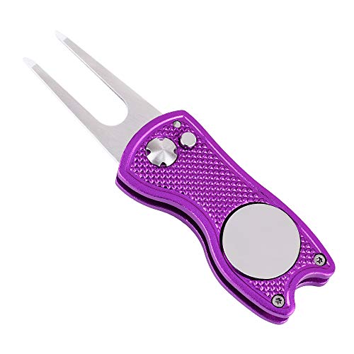 Mile High Life All Metal Foldable Golf Divot Tool With Pop-Up Button & Magnetic Ball Marker (Purple Fish) #TOP6