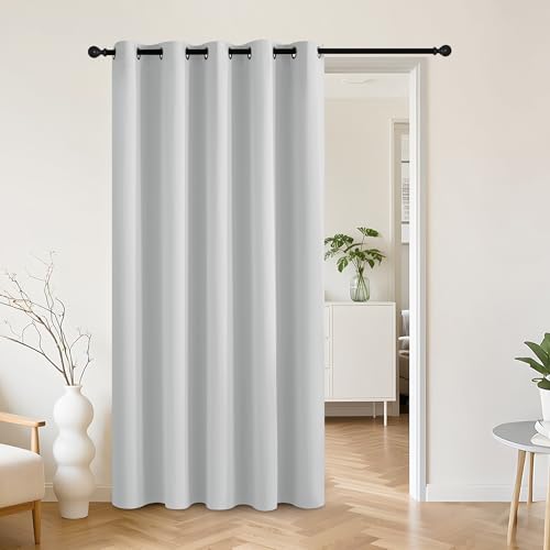 Image of RYB HOME White 100% Blackout Curtains for Bedroom, Wide Thermal Insulated Privacy Curtains for Sliding Glass Doors /Patio Door /Living Room /Open Closet, Room Divider Panel, W70 x L84, 1 Panel