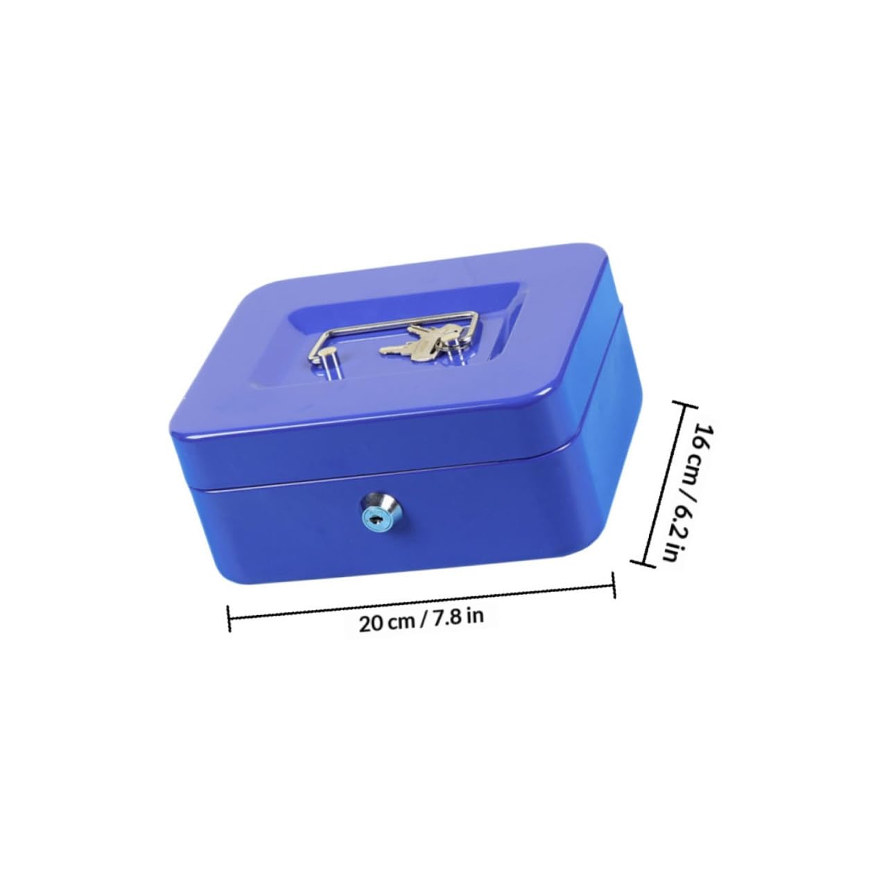Boîte à Monnaie en Métal Bleue avec Serrure et Poignée, Six Compartiments