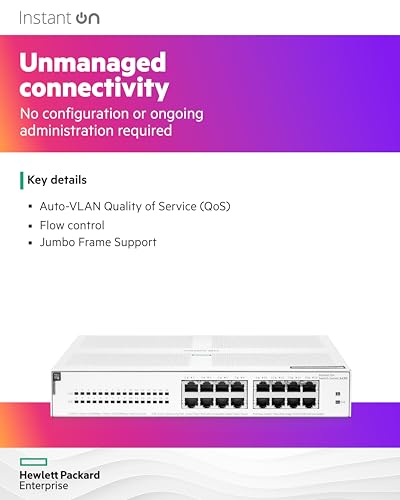 Image of HPE Networking Instant On Switch Series 1430 16-Port Gb Unmanaged Layer 2 Ethernet Switch with PoE | 16x 1G | 16x CL4 PoE (124W) | Fan-Less | US Cord (R8R48A#ABA)