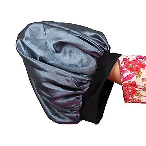 Image of Satin Silk Premium Sleeping caps, Comfortable & Soft Double layered Streachable Hair Bonnets For All Head Sizes & Hair Type, Night Care Routine - Pack Of 1 Pcs - Grey