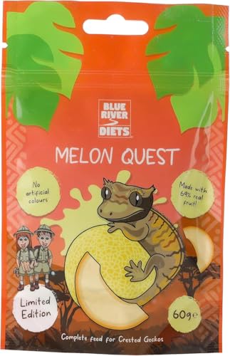 Blue River Diets Complete Crested Gecko Food for Crested Geckos | All-Natural Gecko Food Made in the UK | 60g Melon Quest | 69% Real Fruit