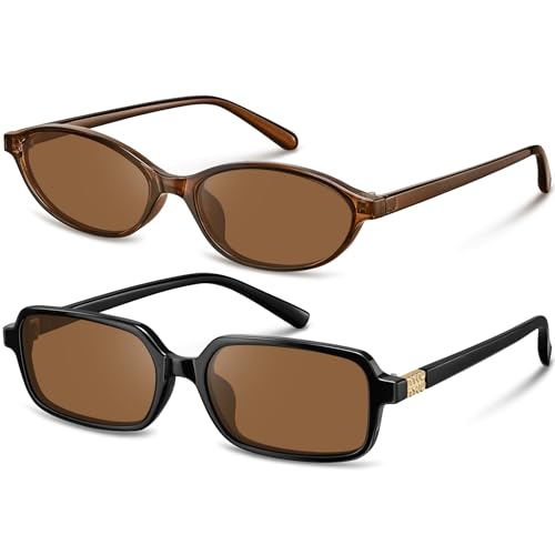Retro Sunglasses for Women Chic Oval Rectangle 90s Shades Small Face | Cute Womens Sun Glasses UV Protection