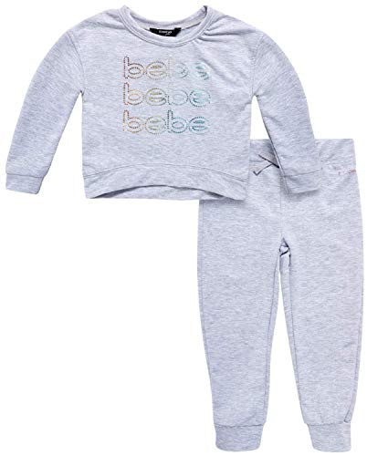 bebe Baby/Toddler Girls Jogger Set  Fleece Pullover Sweatshirt and Sweatpants Playwear Outfit, Size 24 Months, Heather Grey