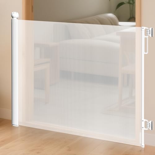 jidoutya ベビーゲート ロール式 階段 ベビーフェンス 幅140CM 巻き取り式 ソフト素材・傷つけない ペットゲート 穴あけ必要・しっかり固定 ネジ付 安全ロック 脫走防止 タイル・木製壁取付可能 赤ちゃん/ペット/猫/犬に適応