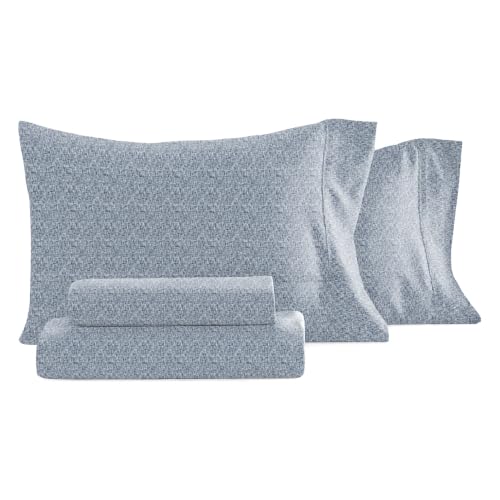 LINENS & HUTCH Sheet Set Patterned Microfiber Ultra Soft Bedding in Chambray - King Chambray Light Blue