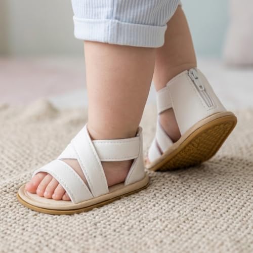 Image of Meckior Baby Toddler Infant Girls PU Leather Soft Open Toe Summer Sandals Flower Princess Flat Shoes