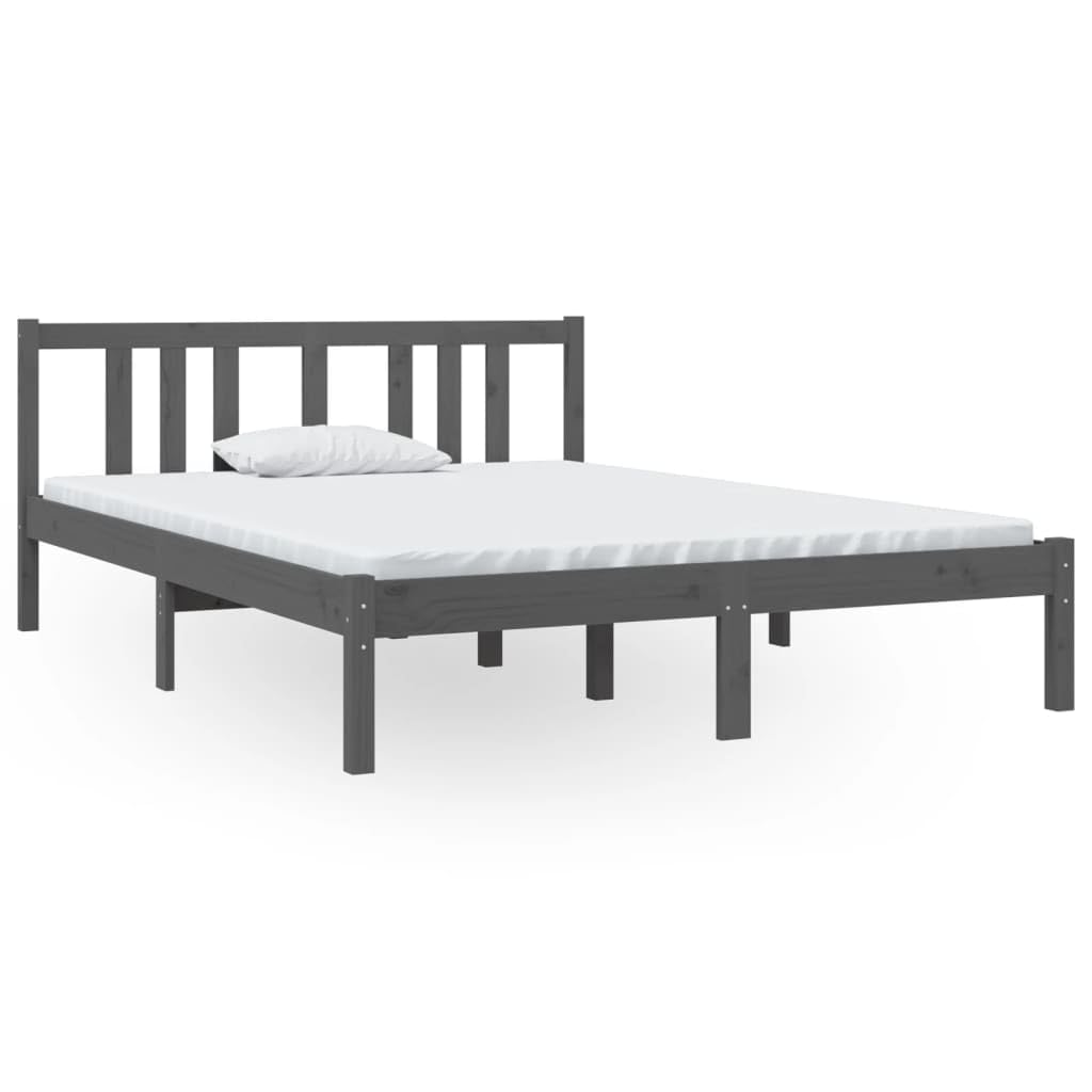 Lite drewno sosnowe Nowoczesna sypialnia 135x190 cm Szary | Rama łóżka podwójna 135x190 cm szara lite drewno sosnowe z zagłówkiem stabilna