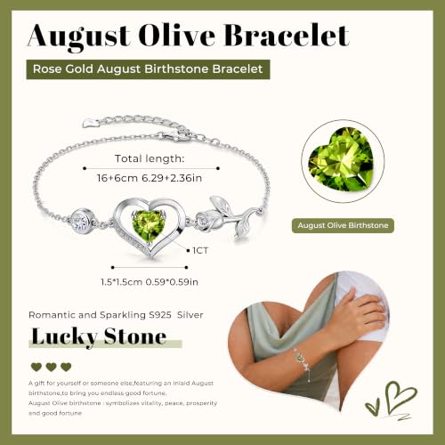 Image of 1CT Rose Heart Birthstone Bracelet for Women Love Gift