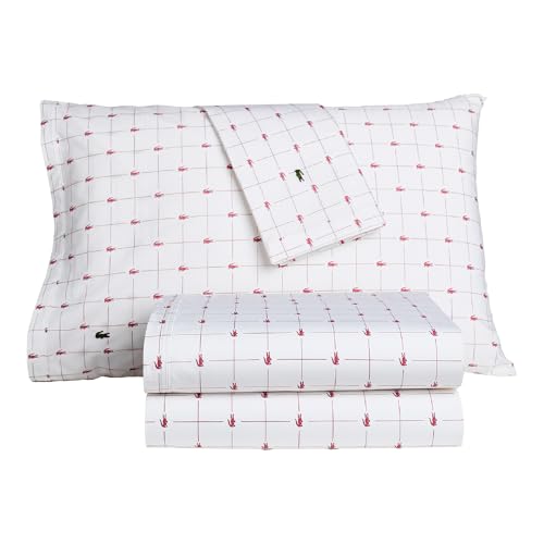 Image of Lacoste Slice 100% Cotton Percale Sheet Set, Baroque Rose, Cal King
