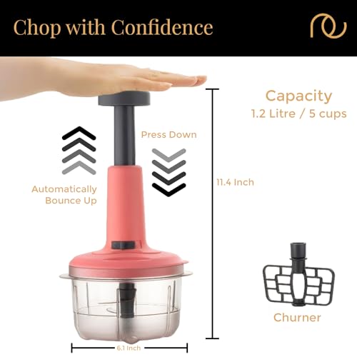 Frenchware (900 ml, Peach) Multipurpose Vegetable Push Chopper for Kitchen with 3 Blades, Polypropylene Material, Handy & Compact Chopper for Effortless Chopping