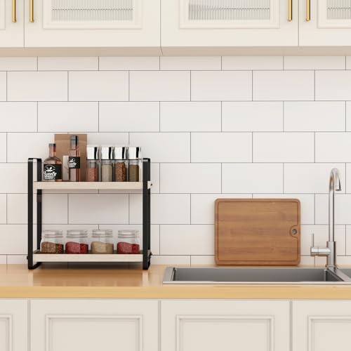 Image of HNRLOY Bathroom Counter Organizer,Bathroom Countertop Organizer,Counter Shelf,Countertop Storage,Organization and Storage,Makeup Shelf,Sink Caddy(Burlywood 2 Tier)