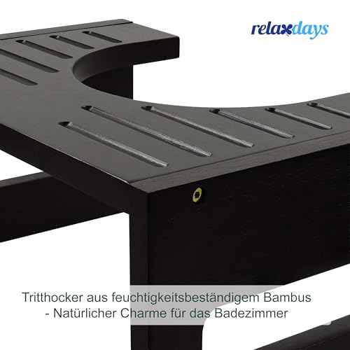 Relaxdays Toilettenhocker, Stuhlgang Unterstützung, WC Hocker für Erwachsene, Bambus, HBT: 18,5 x 43,5 x 28 cm, schwarz