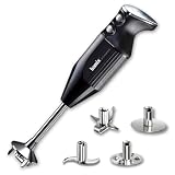bamix Stabmixer Set M350 MAXX inkl. Multifunktions-, Fleisch-, Gemüsemesser, Quirl, Schlagscheibe aus Edelstahl, 300 Watt, 2-Stufen, Made in Switzerland, Schwarz/Chrom