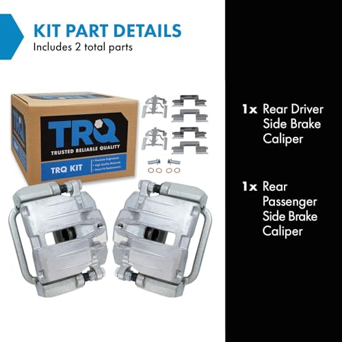 Image of TRQ Rear Driver and Passenger Side Brake Caliper Set Caliper Brackets Hardware Compatible with 06-11 Cadillac DTS RPO J55 Heavy Duty Brakes 8 Lug Wheels 03-06 GMC Sierra 1500 Single Piston Calipers