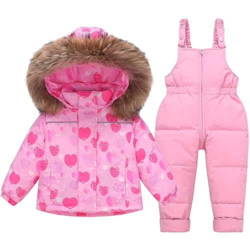Girls 2-Piece Snowsuit Toddler Kids Down Jacket Ski Jacket & Snow Bib Pants Ski Suit Set Winter Wear