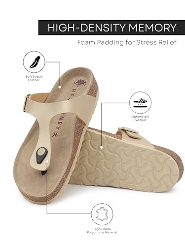 Image of HF JOURNEY Women's Cork Footbed Thong Sandal,Slip On Entry,(Size 36-41) PU, Casual Lounging Slipper, EVA Sole, Flat Heel, Anna Carina 2.0