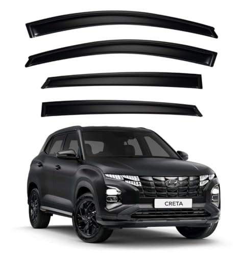 Image of Premium Smoke Car Door Visor Front+Rear Sun /Rain Guard Outside Mount Tape-On Window Visors Compatible with Hyu-ndai Creta (2025-2026)