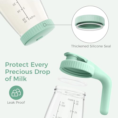 Image of Momcozy Glass Breast Milk Pitcher with Flat and Handle Lid, 2pc, 32oz Each | 64OZ Total,Wide Mouth Leak-Resistant, Baby Formula Pitcher, Heat and Cold Resistant,Leak Proof with Thickened Silicone Seal